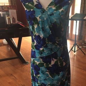 Sleeveless dress, aqua, blue and green, size 14